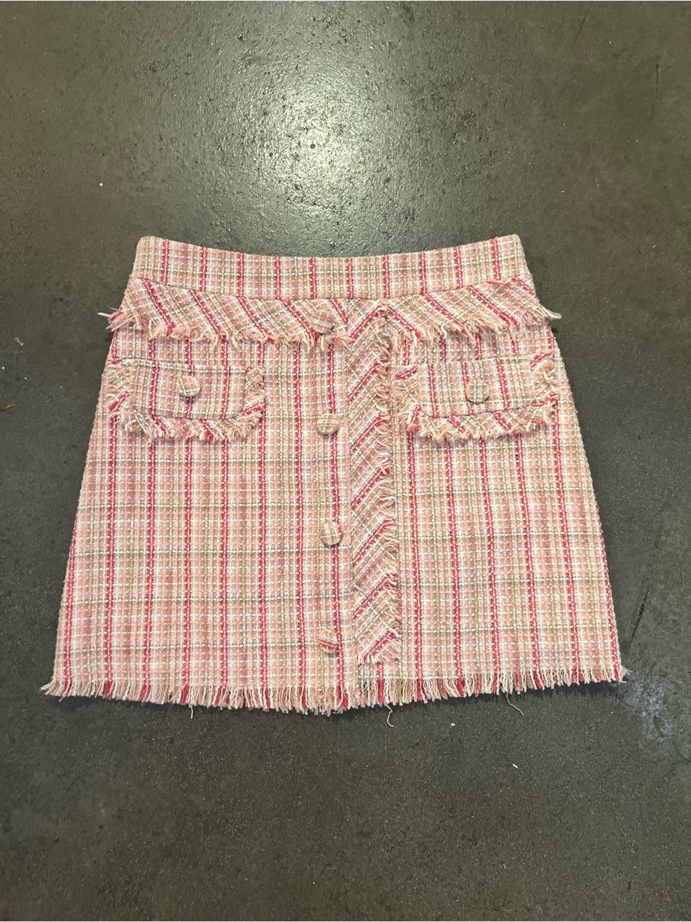Lena Pink and Cream Tweed Fringe Mini Skirt